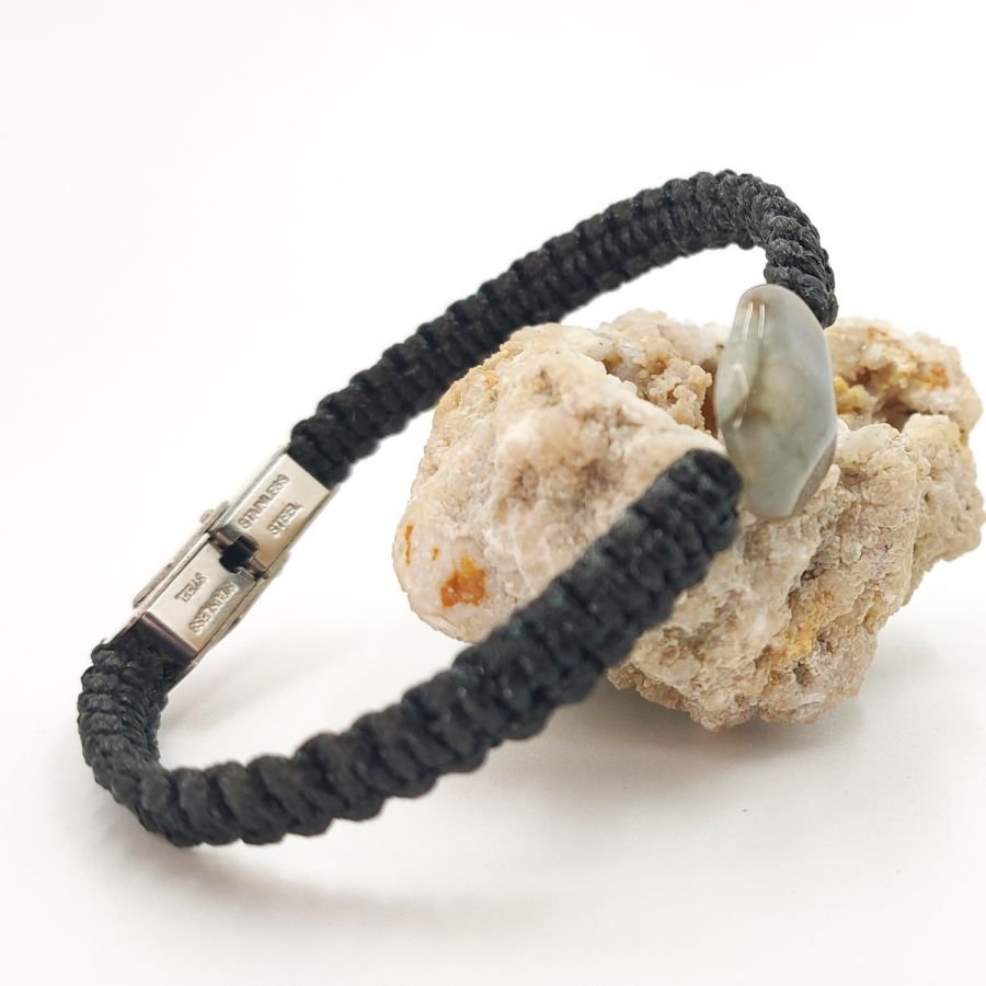 Pulseira de corda tecida com pedra de ágata azul