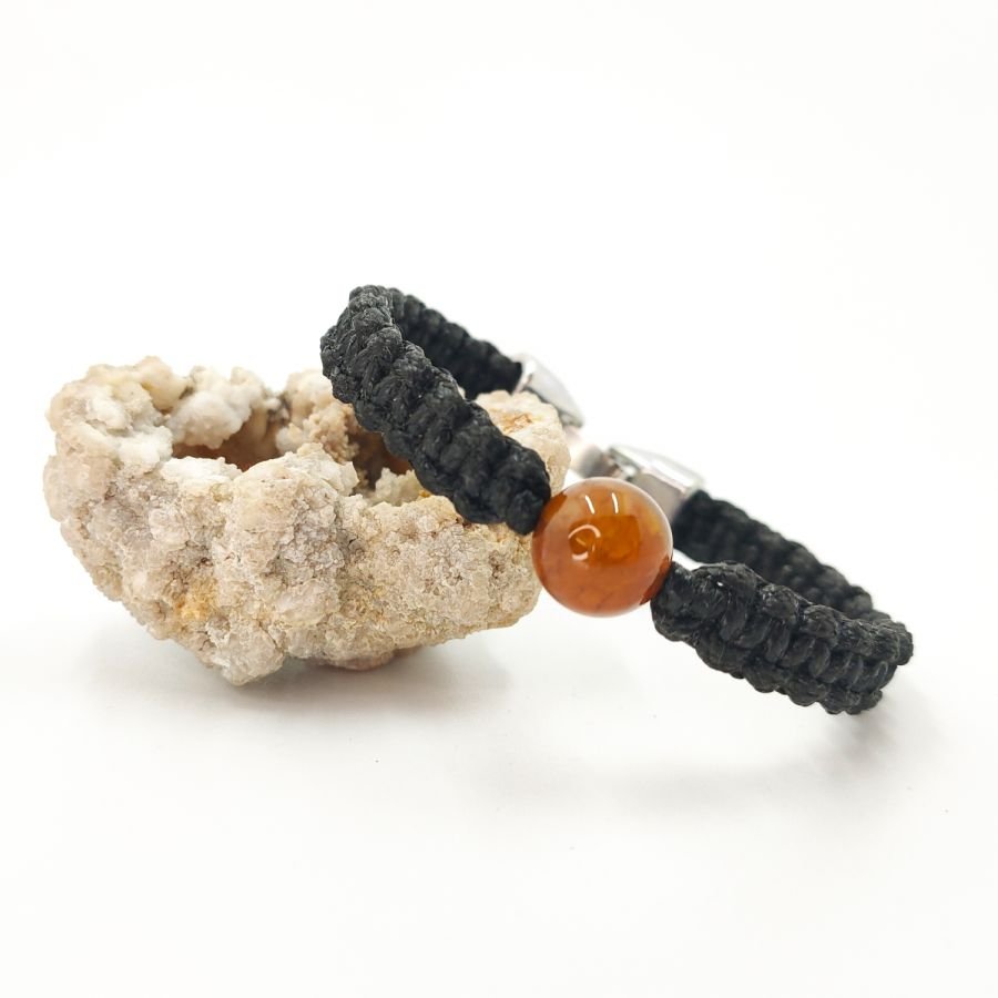 Pulseira de corda tecida com ágata castanha