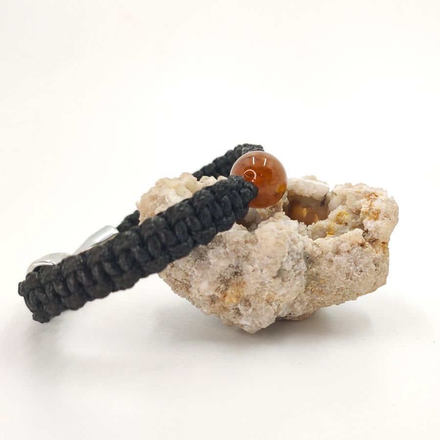 Pulseira de corda tecida com ágata castanha