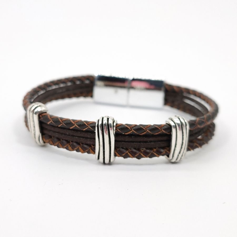 Pulseira de couro castanho para homens