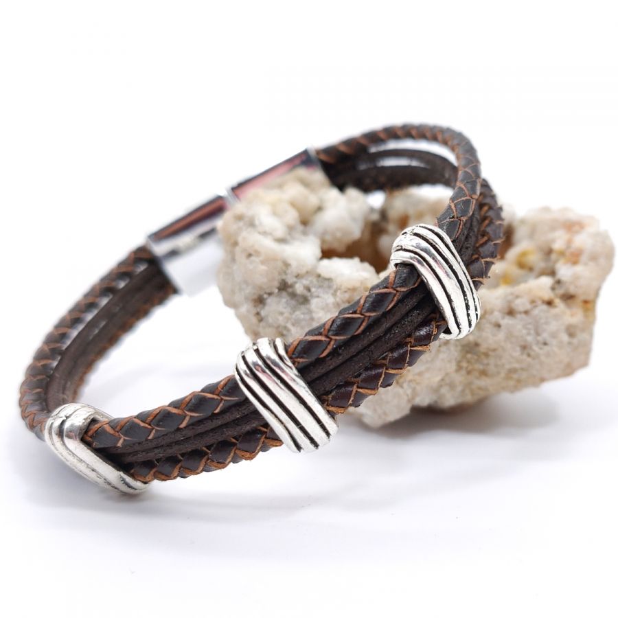 Pulseira de couro castanho para homens