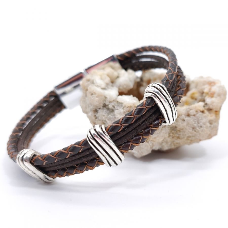 Pulseira de couro castanho para homens