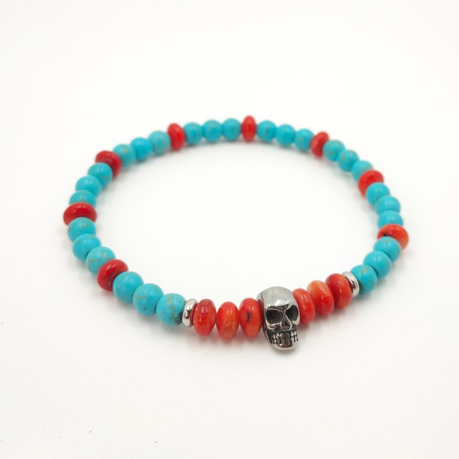 Gorgon e bracelete turquesa com crânio de aço inoxidável