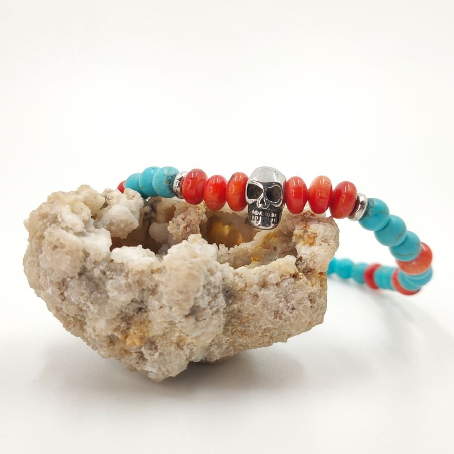 Gorgon e bracelete turquesa com crânio de aço inoxidável
