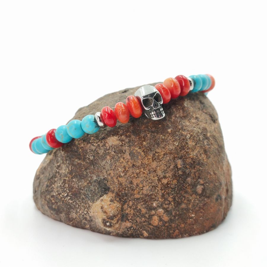 Gorgon e bracelete turquesa com crânio de aço inoxidável