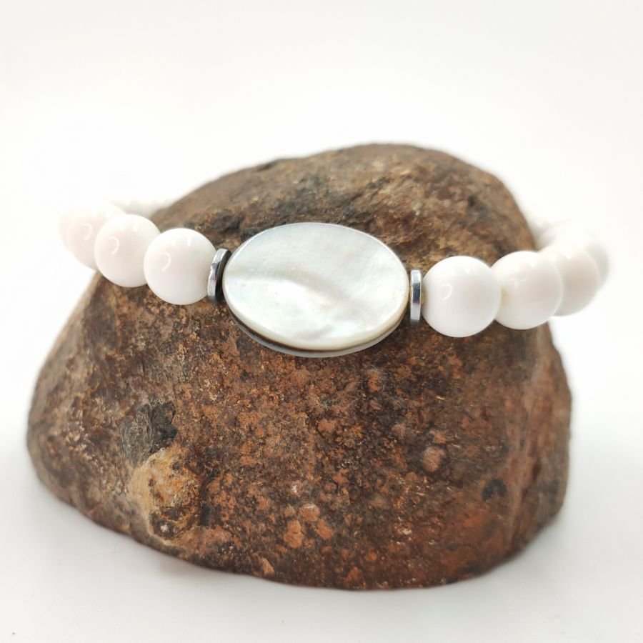 Pulseira de homem em concha branca e madrepérola