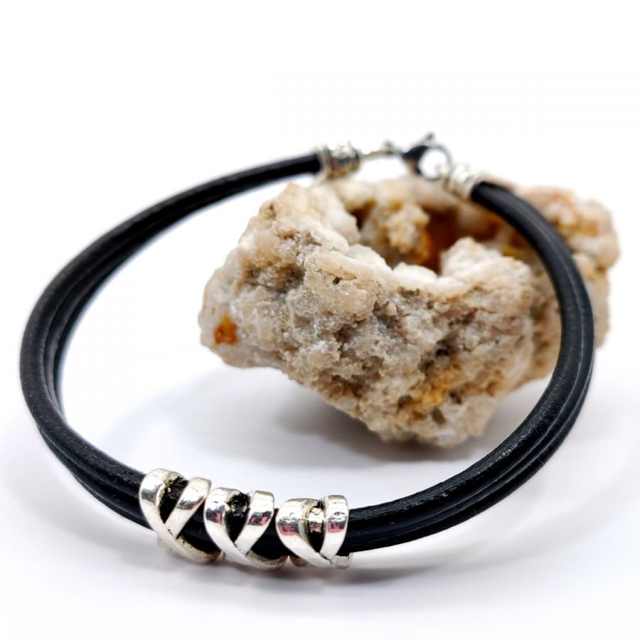 Pulseira masculina de couro preto multi-fio com pérola XXX
