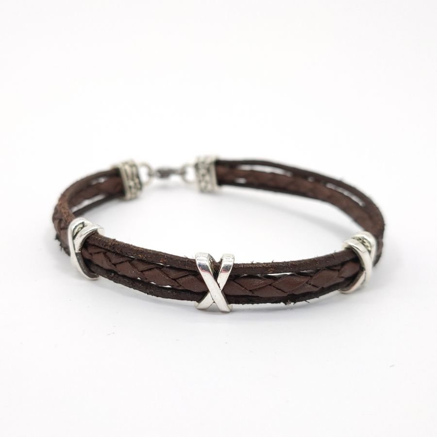 Pulseira de couro castanho multi-alças para homens