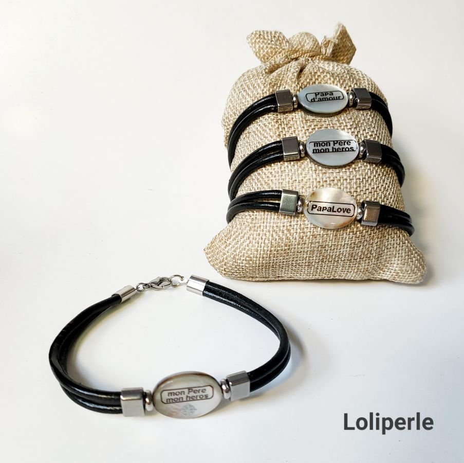 Pulseira mãe de pérola personalizada em couro