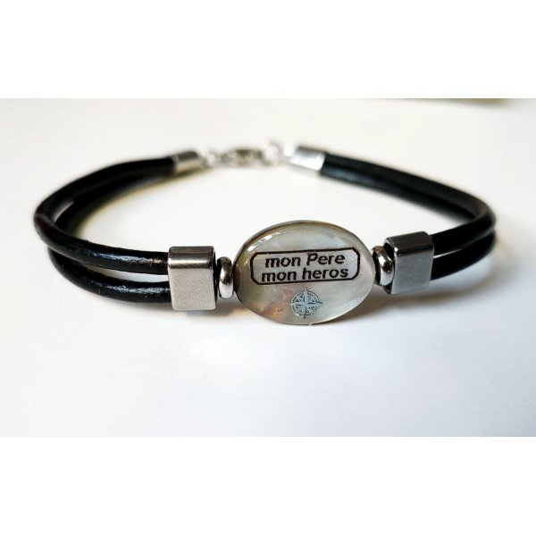 Pulseira mãe de pérola personalizada em couro