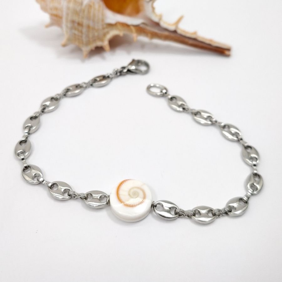 Pulseira de olho de Santa Lúcia sobre corrente de café em grão de aço 