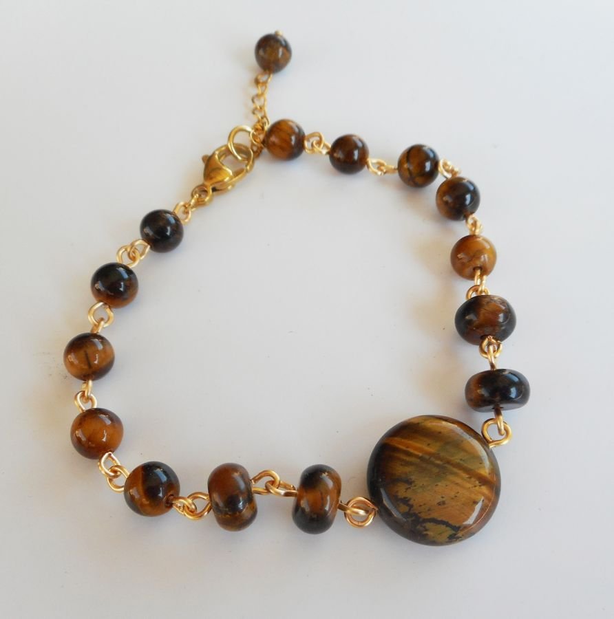 Olho de tigre e bracelete de aço inoxidável