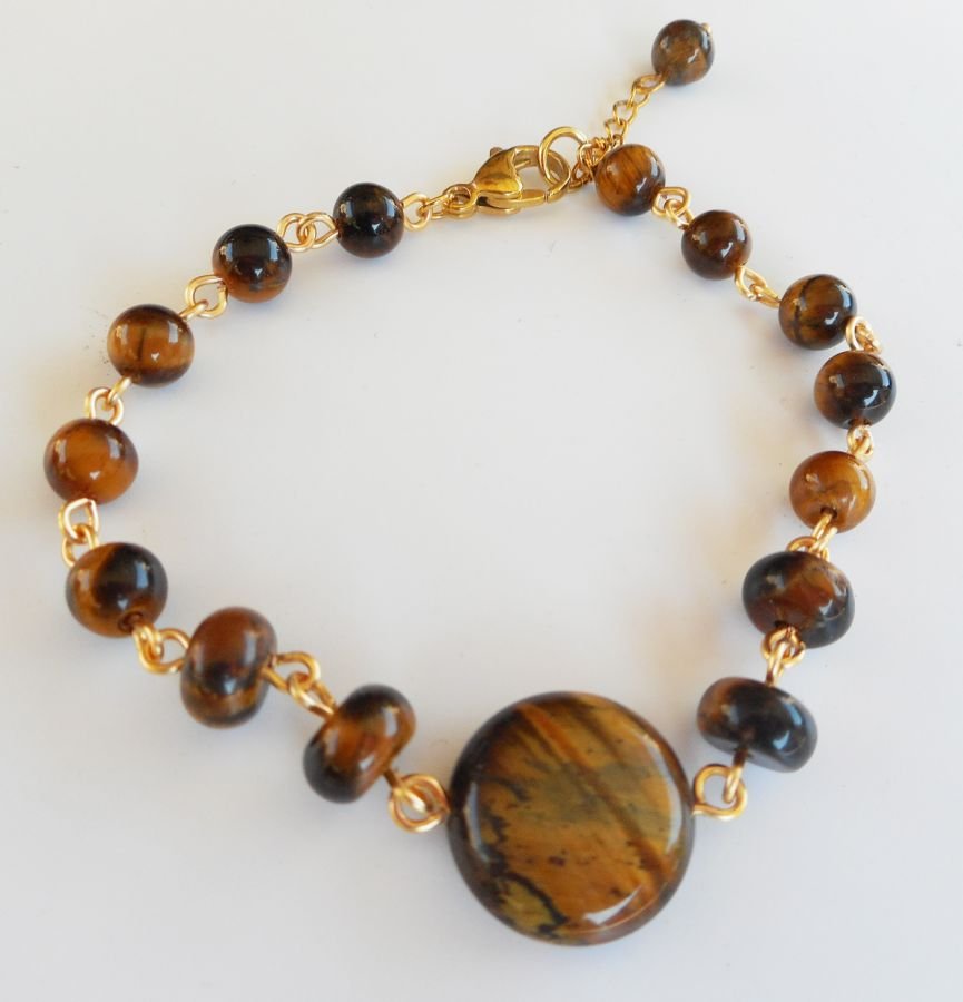 Olho de tigre e bracelete de aço inoxidável