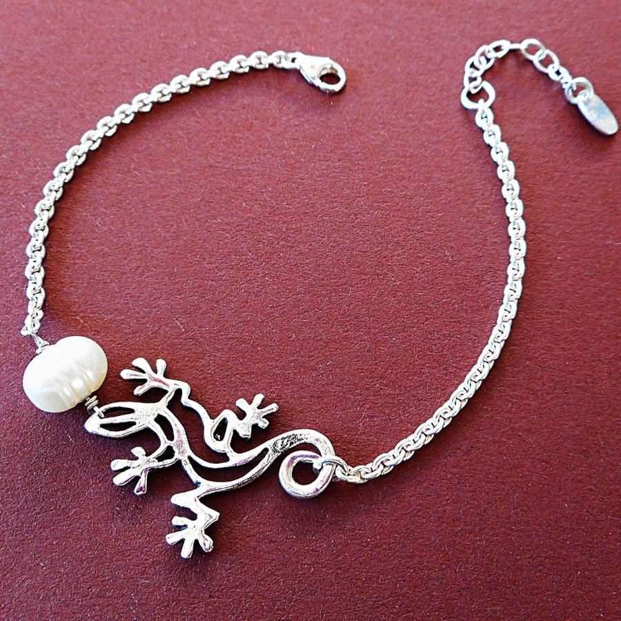Pérola cultivada e bracelete de geiko sobre corrente de prata 925