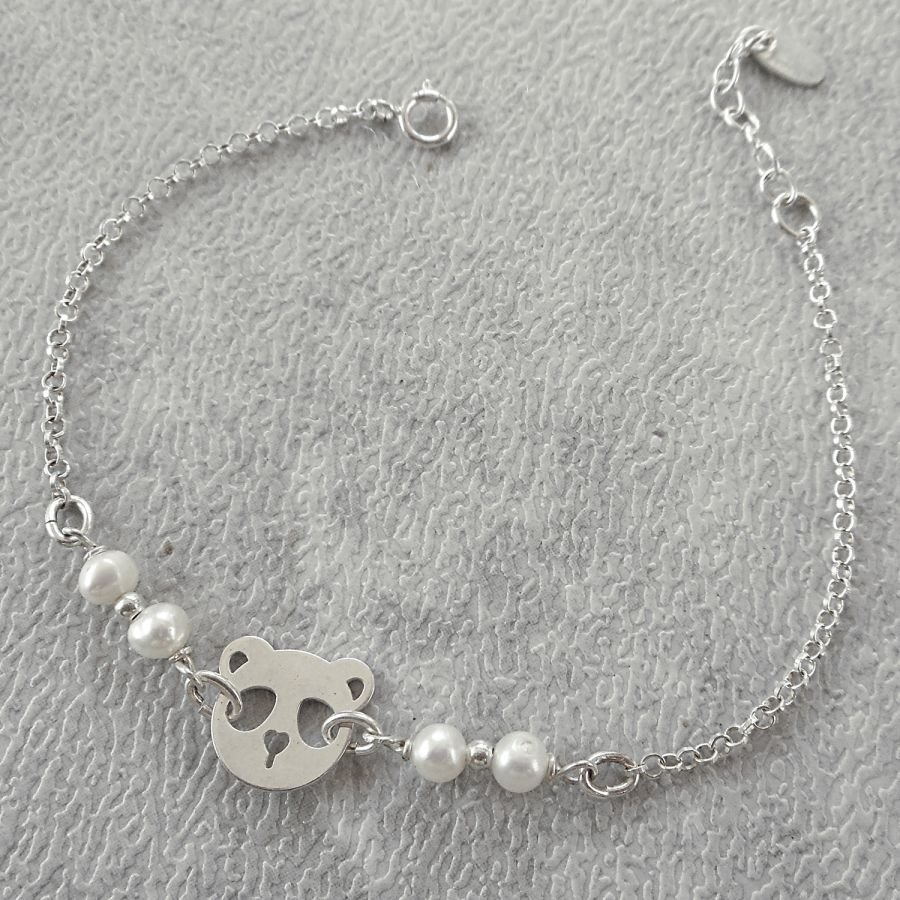 Pulseira de pérolas cultivadas com panda em prata 925