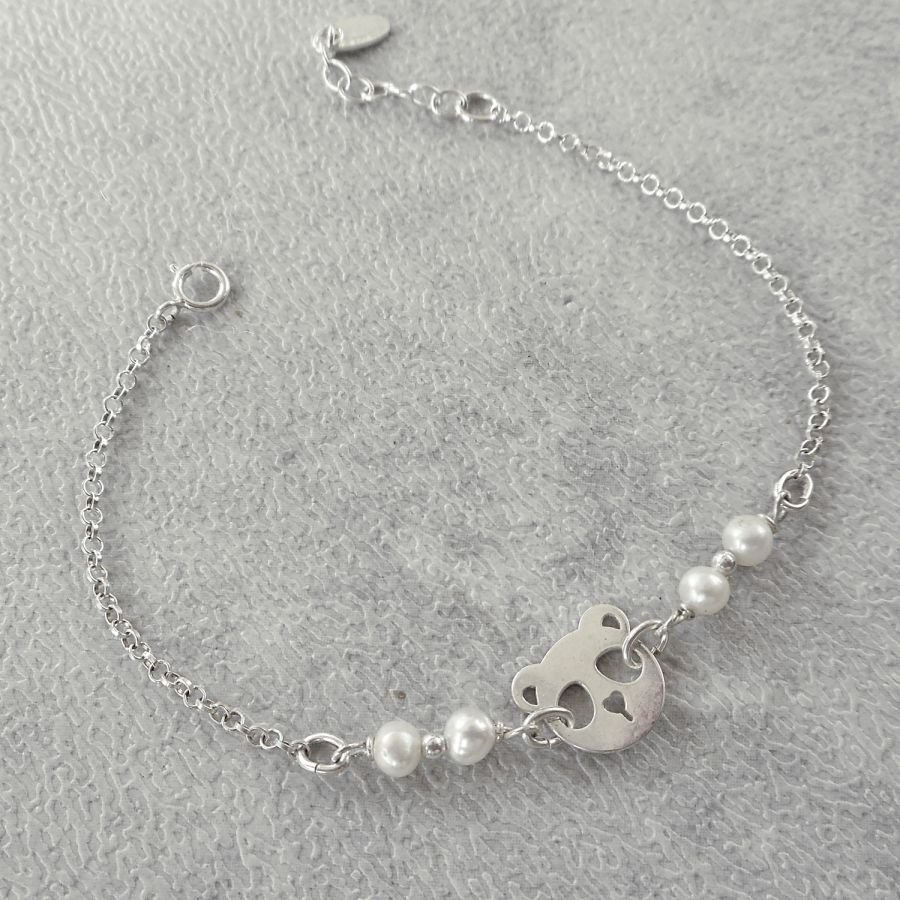 Pulseira de pérolas cultivadas com panda em prata 925
