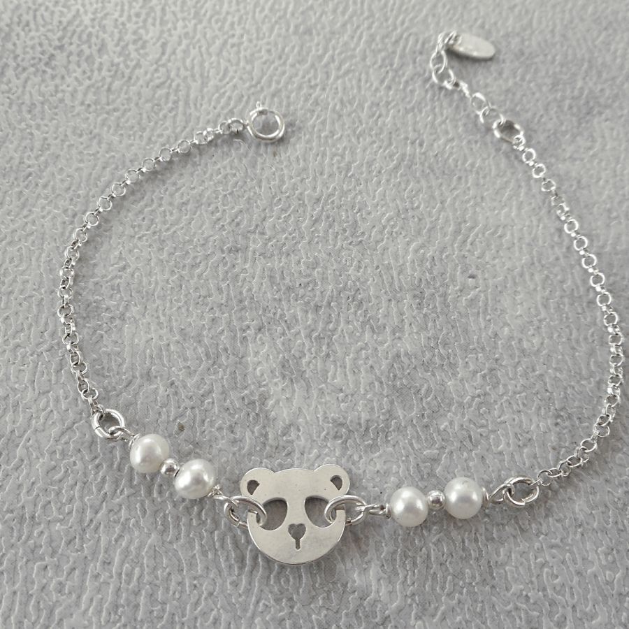 Pulseira de pérolas cultivadas com panda em prata 925