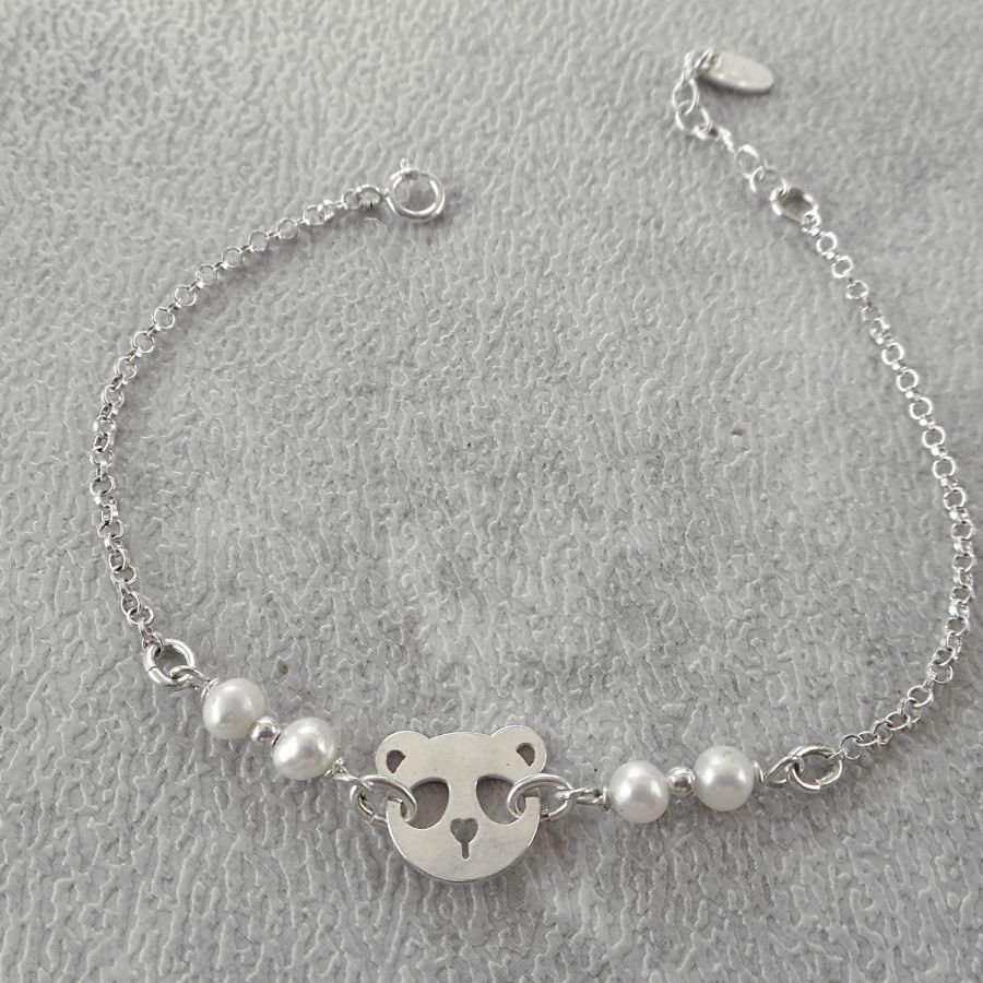 Pulseira de pérolas cultivadas com panda em prata 925
