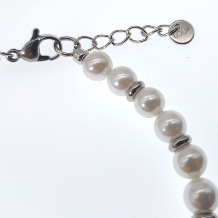 Pérola de cultura branca e bracelete de aço inoxidável