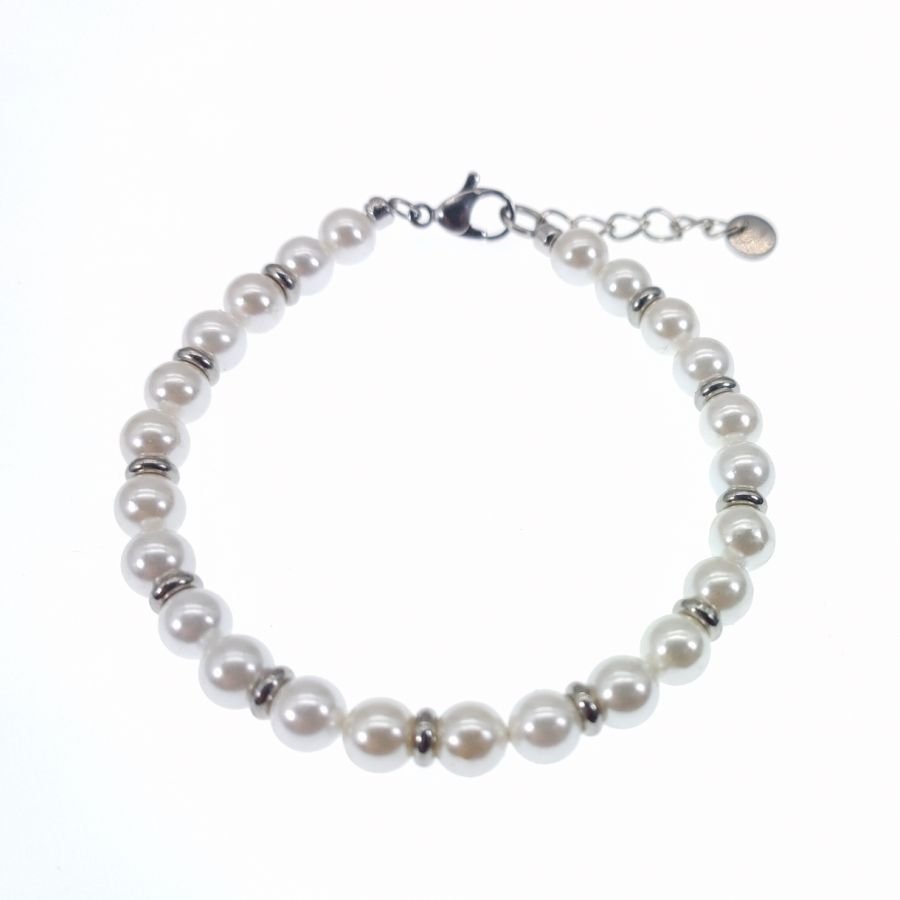 Pérola de cultura branca e bracelete de aço inoxidável