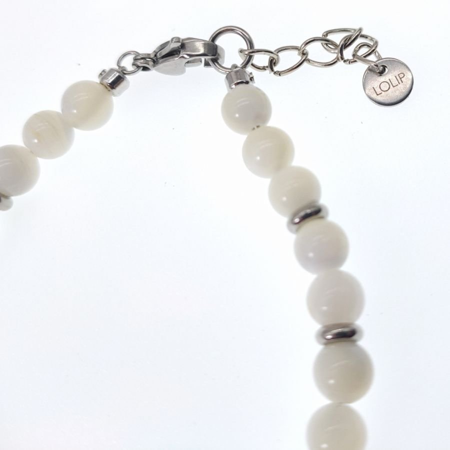 Bracelete branca de madrepérola e aço inoxidável