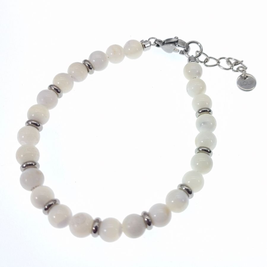 Bracelete branca de madrepérola e aço inoxidável