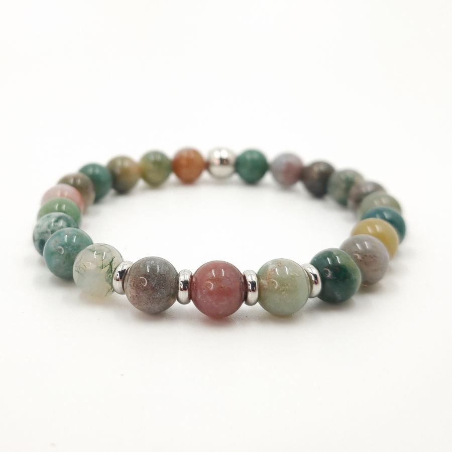 pedra ágata indiana e bracelete de aço inoxidável