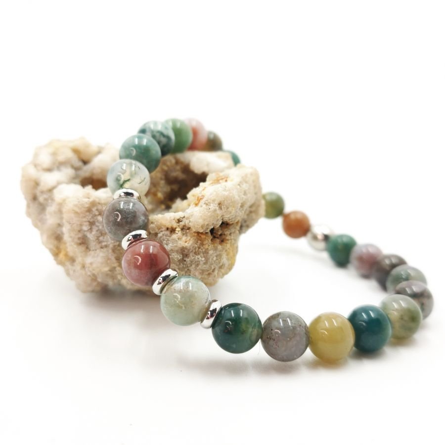 pedra ágata indiana e bracelete de aço inoxidável