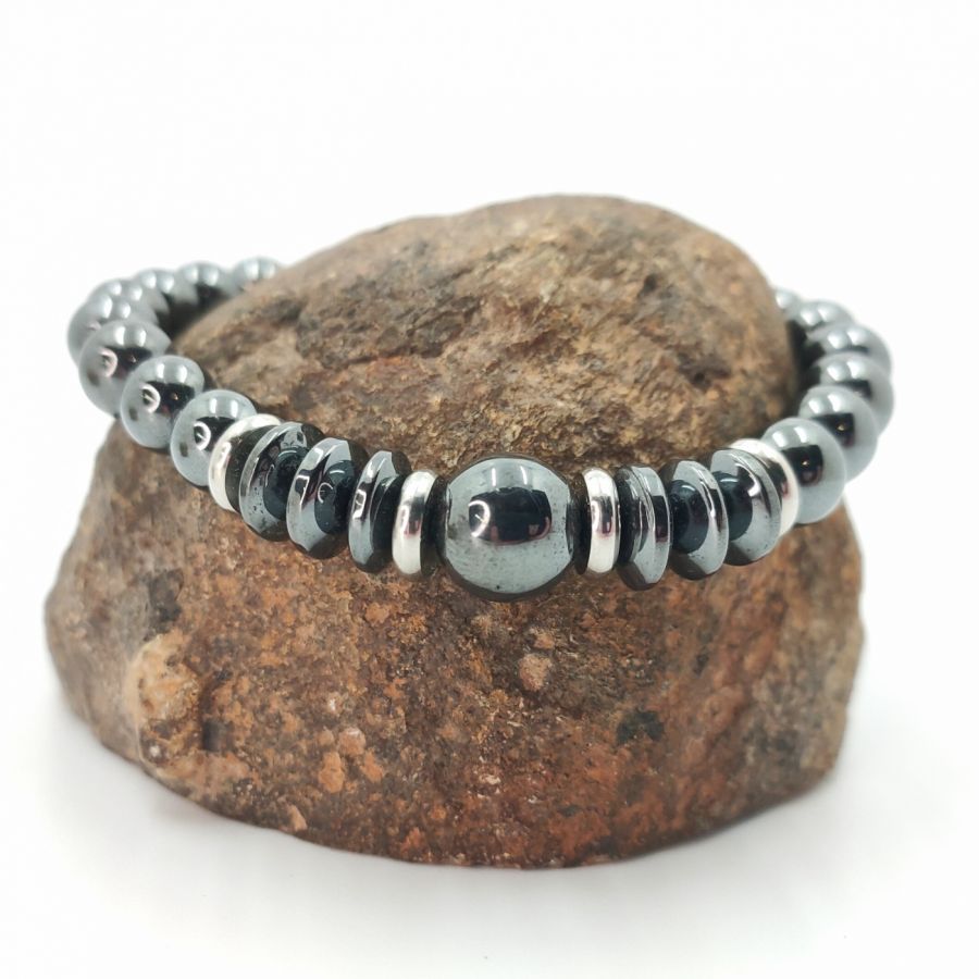 Pedra antracite cinzenta antracite masculina e bracelete em aço inoxidável