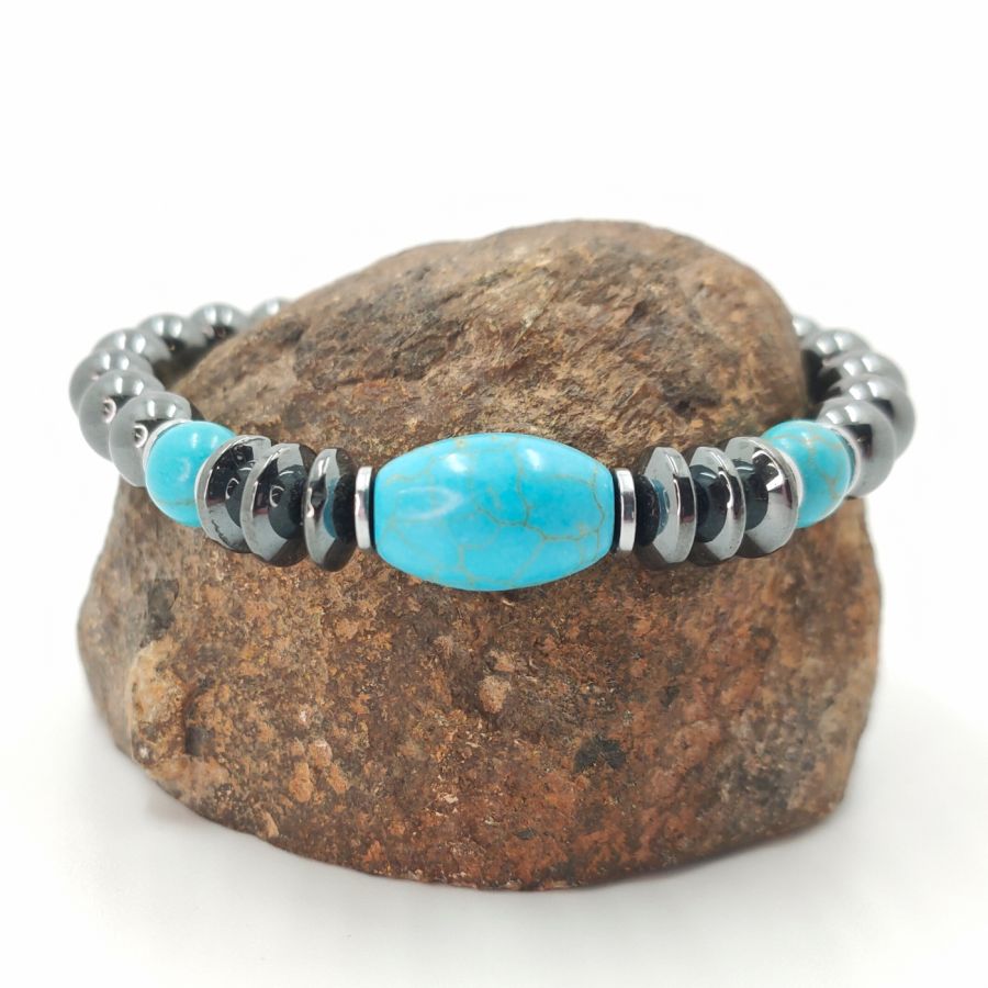 Pulseira de turquenite cinzenta antracite e azul hematita para homens