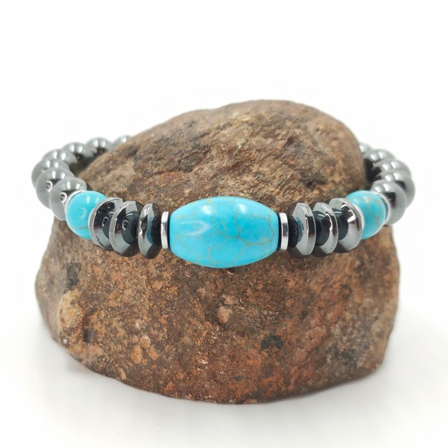 Pulseira de turquenite cinzenta antracite e azul hematita para homens