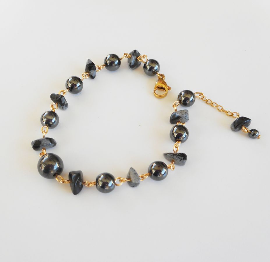 Bracelete de pedra hematita e obsidiana