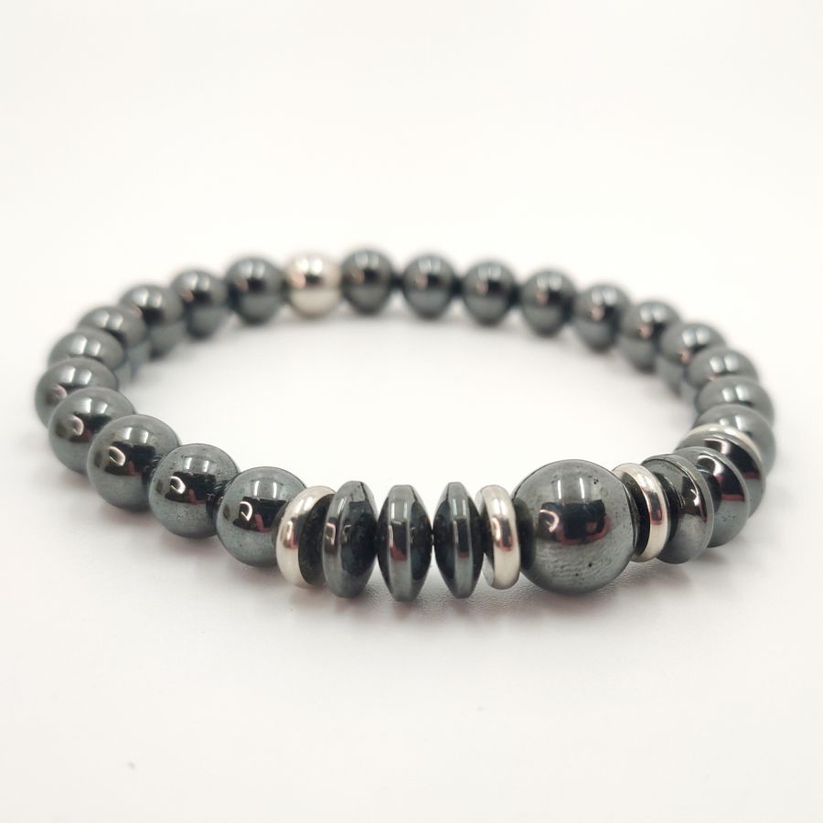 Pedra antracite cinzenta antracite masculina e bracelete em aço inoxidável