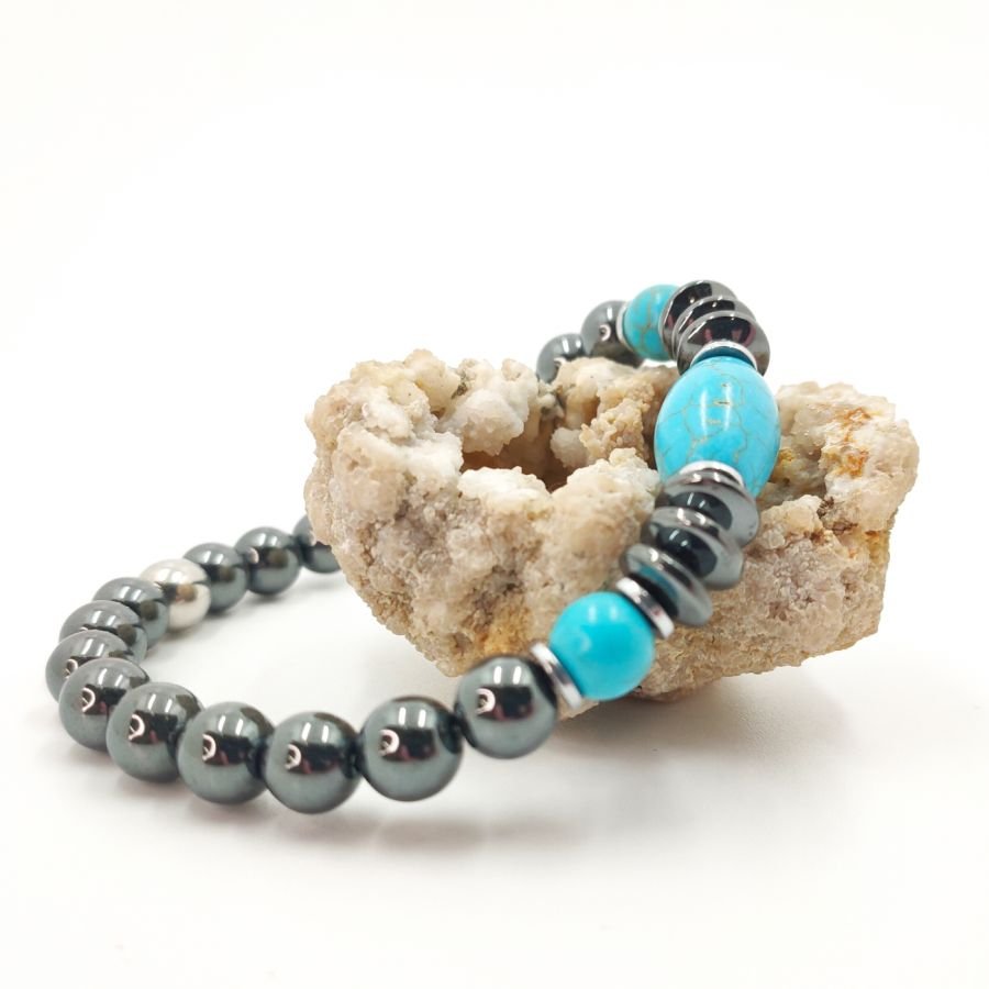 Pulseira de turquenite cinzenta antracite e azul hematita para homens