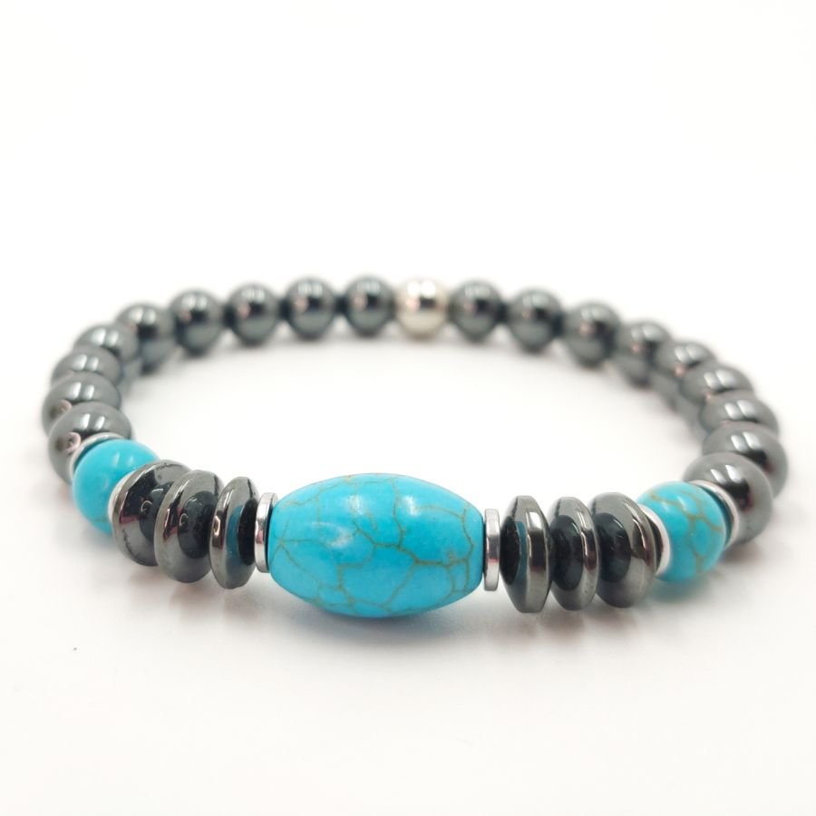 Pulseira de turquenite cinzenta antracite e azul hematita para homens