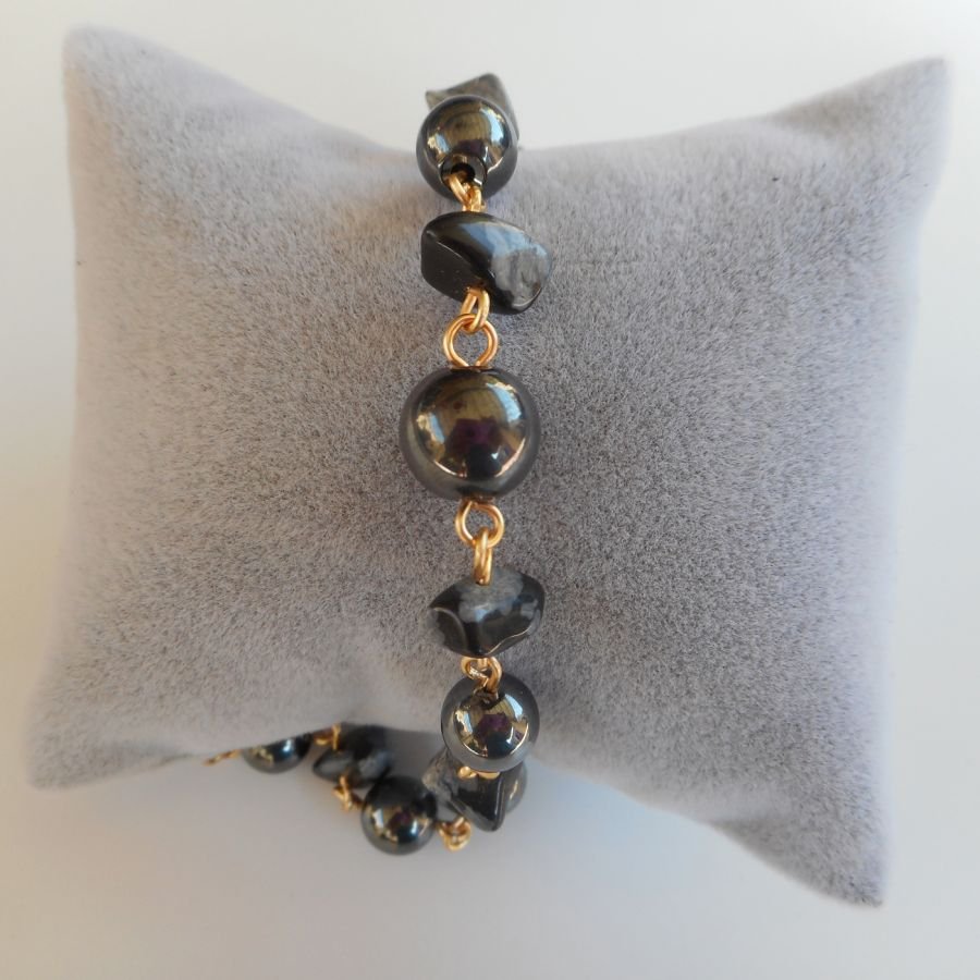 Bracelete de pedra hematita e obsidiana