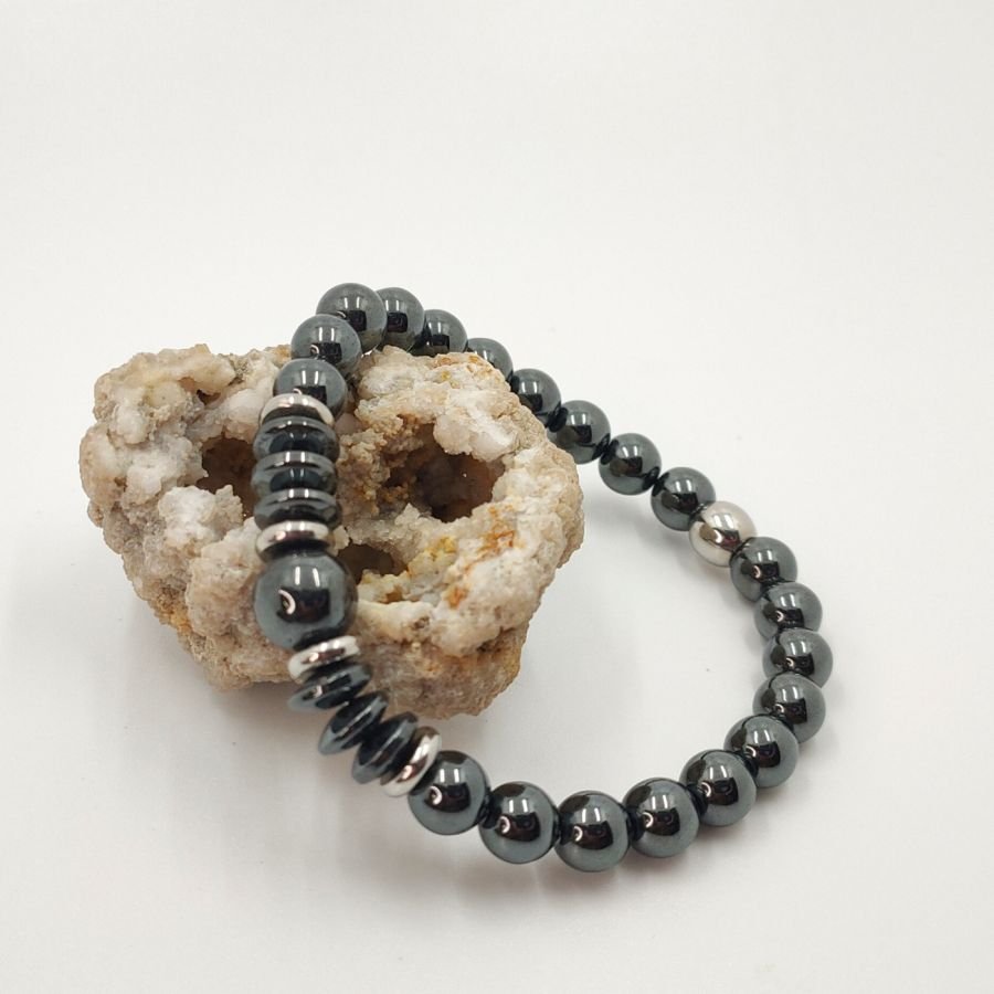 Pedra antracite cinzenta antracite masculina e bracelete em aço inoxidável