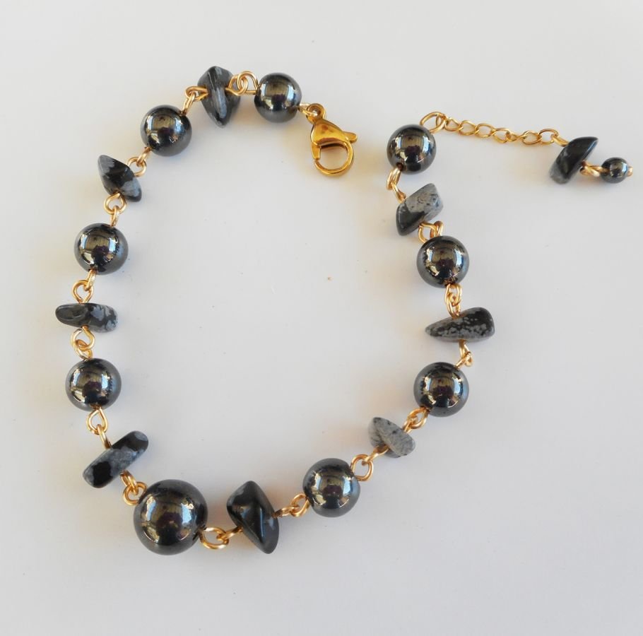 Bracelete de pedra hematita e obsidiana