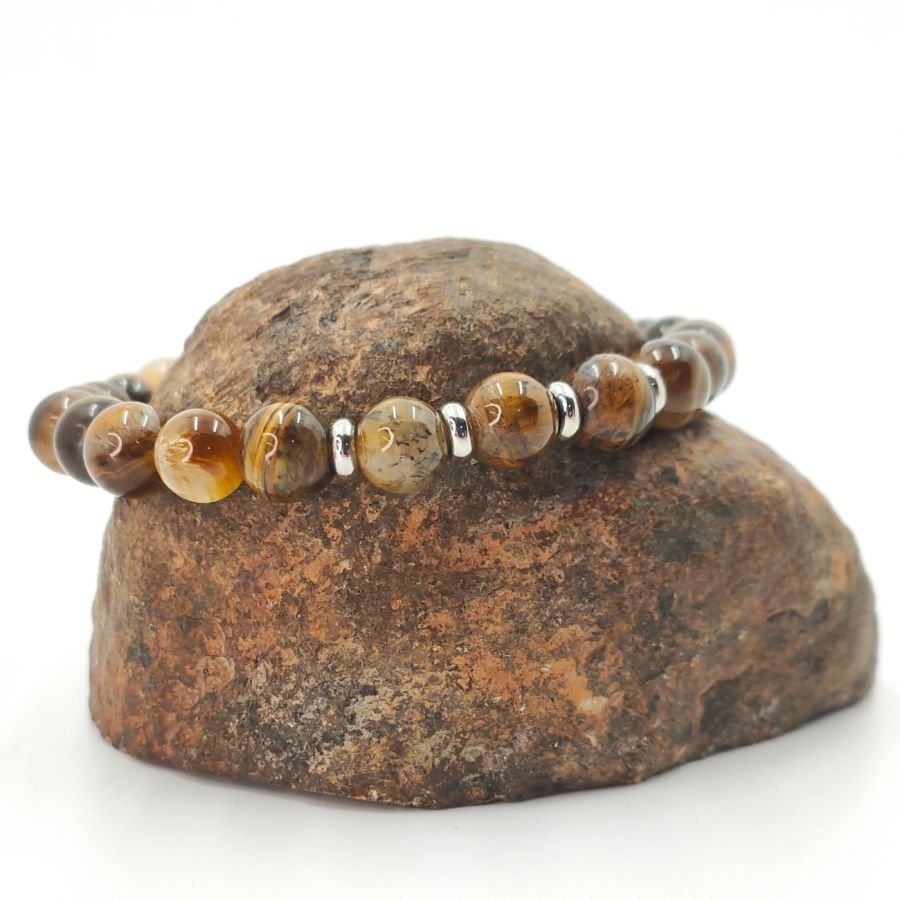 Olho de tigre e bracelete de aço inoxidável para homens