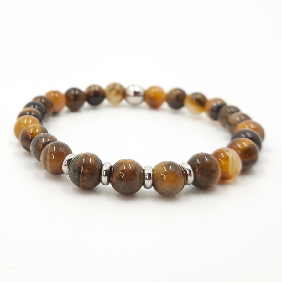 Olho de tigre e bracelete de aço inoxidável para homens