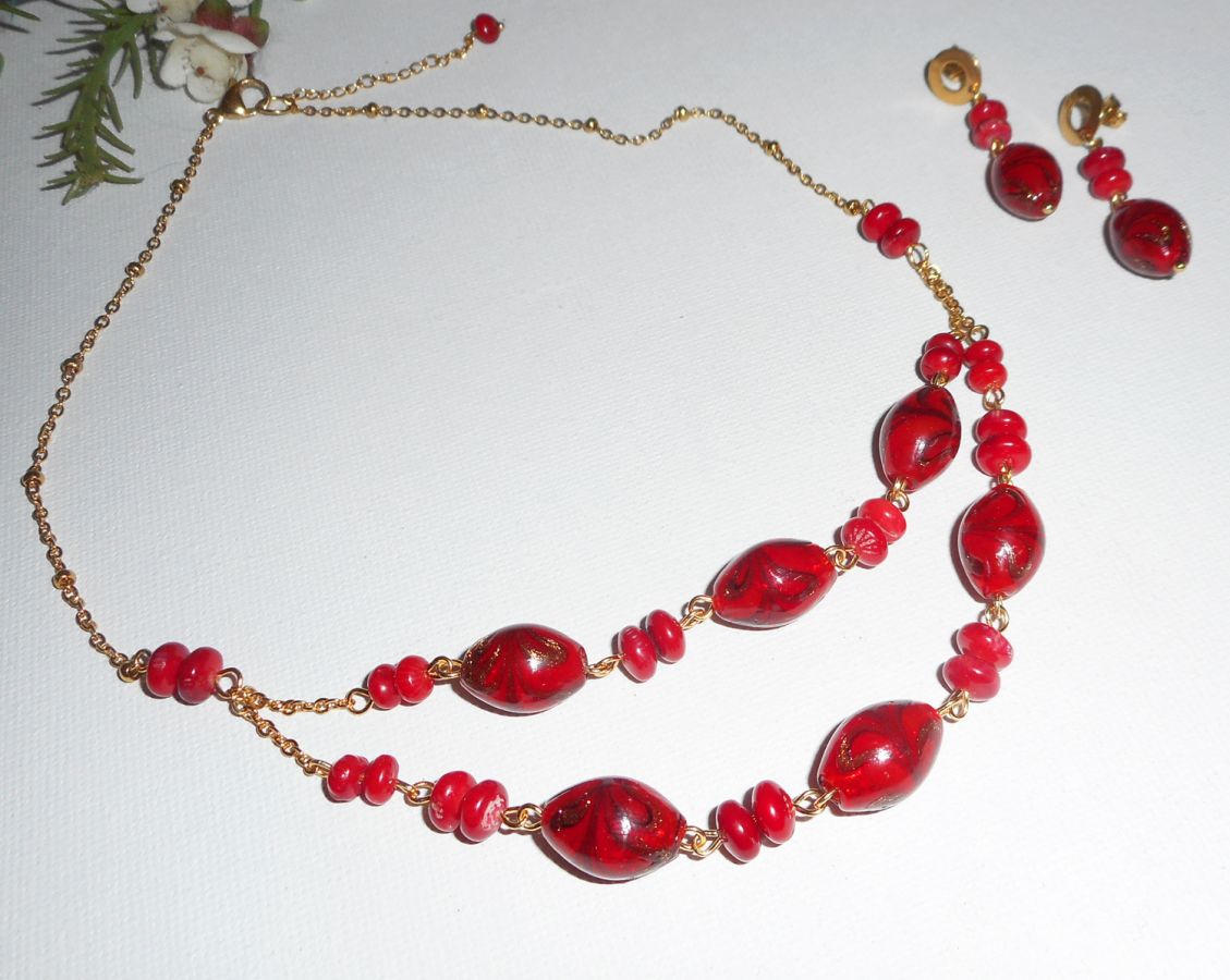 Vidro Murano Vermelho e Pulseira Gorgon com jade colorido