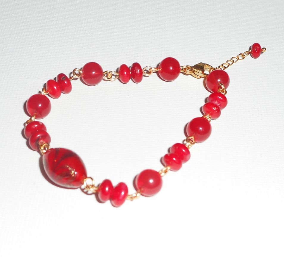 Vidro Murano Vermelho e Pulseira Gorgon com jade colorido