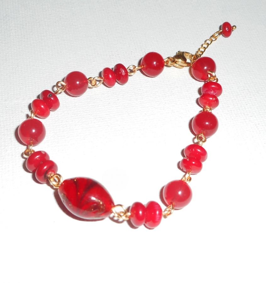 Vidro Murano Vermelho e Pulseira Gorgon com jade colorido