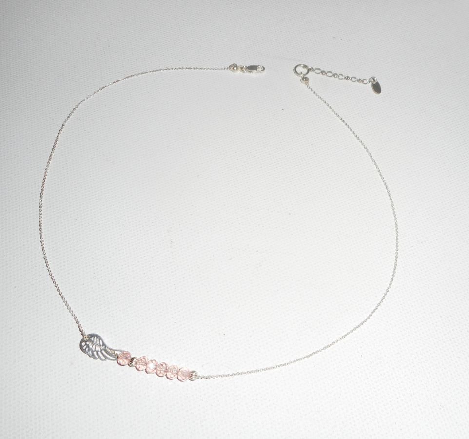 925 colar gargantilha de prata com asa pequena e pérolas de cristal rosa
