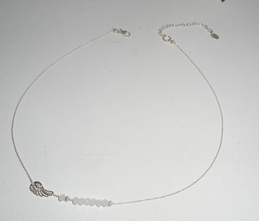 925 colar de gargantilha de prata com asa pequena e contas de cristal branco