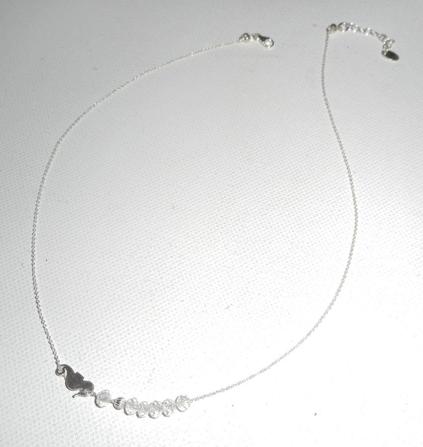 925 colar de gargantilha de prata com pequeno cavalo marinho e contas de cristal