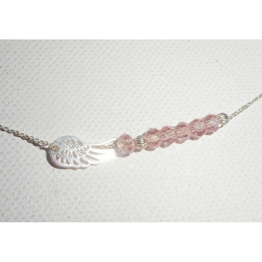 925 colar gargantilha de prata com asa pequena e pérolas de cristal rosa