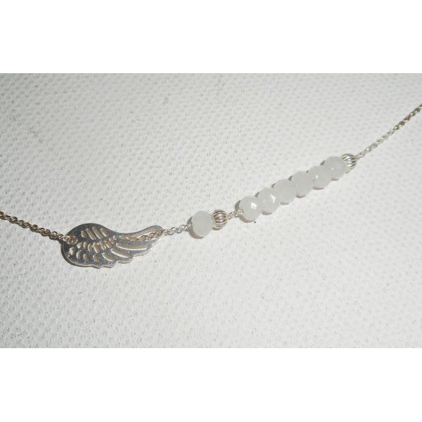925 colar de gargantilha de prata com asa pequena e contas de cristal branco