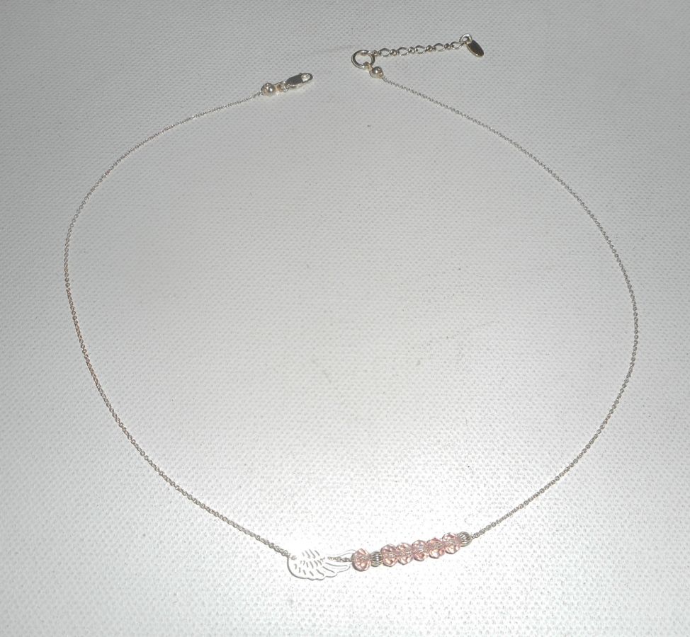 925 colar gargantilha de prata com asa pequena e pérolas de cristal rosa