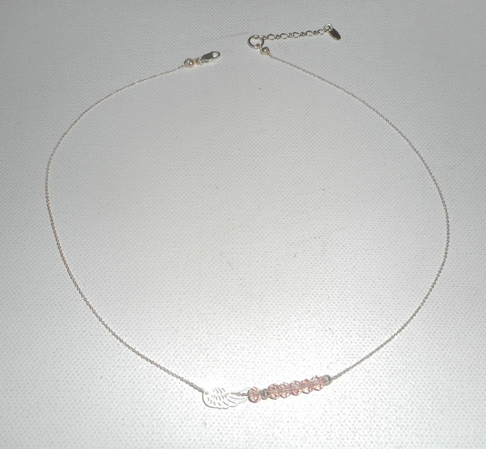 925 colar gargantilha de prata com asa pequena e pérolas de cristal rosa
